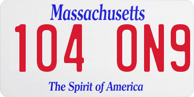 MA license plate 104ON9