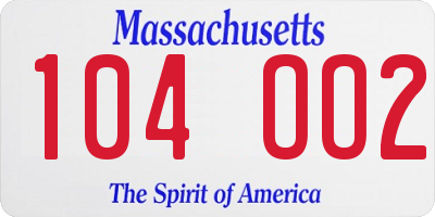 MA license plate 104OO2