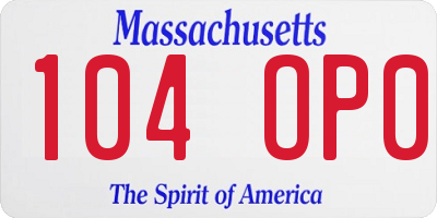 MA license plate 104OP0