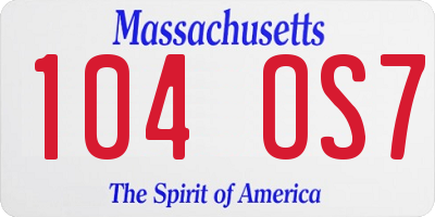 MA license plate 104OS7