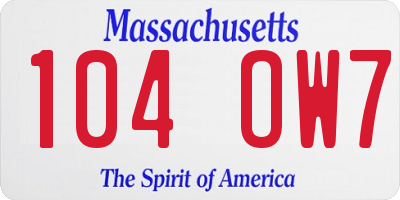 MA license plate 104OW7