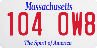 MA license plate 104OW8