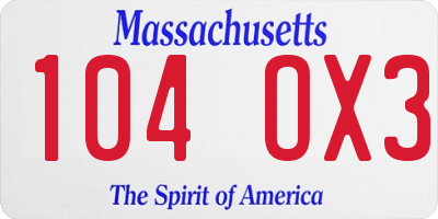 MA license plate 104OX3
