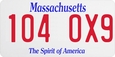 MA license plate 104OX9