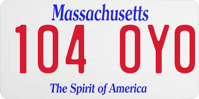 MA license plate 104OY0