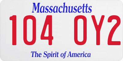 MA license plate 104OY2