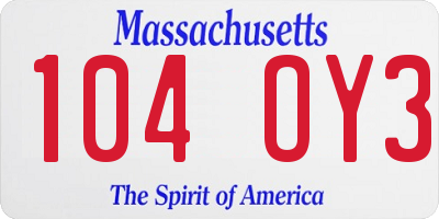 MA license plate 104OY3