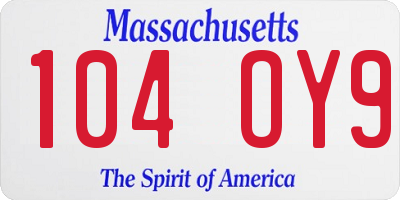 MA license plate 104OY9