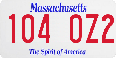 MA license plate 104OZ2
