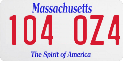 MA license plate 104OZ4