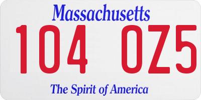 MA license plate 104OZ5