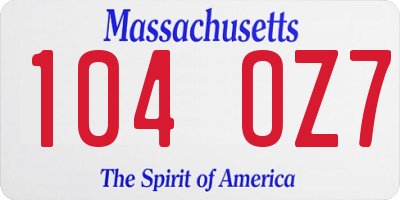 MA license plate 104OZ7