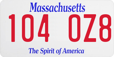 MA license plate 104OZ8