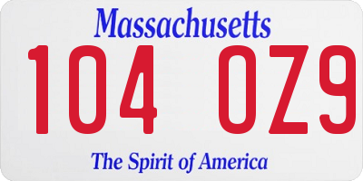 MA license plate 104OZ9