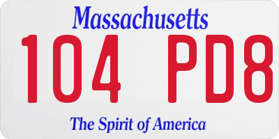 MA license plate 104PD8