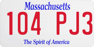 MA license plate 104PJ3