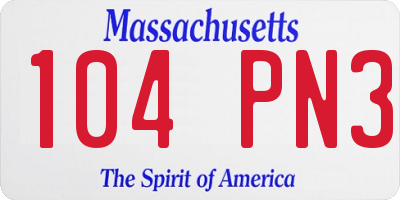 MA license plate 104PN3