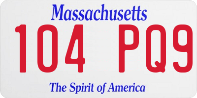 MA license plate 104PQ9