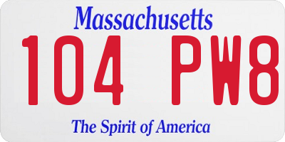 MA license plate 104PW8