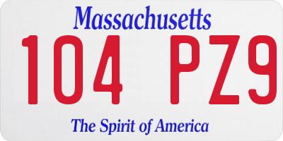 MA license plate 104PZ9