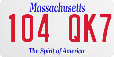 MA license plate 104QK7