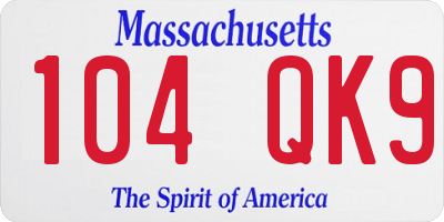 MA license plate 104QK9