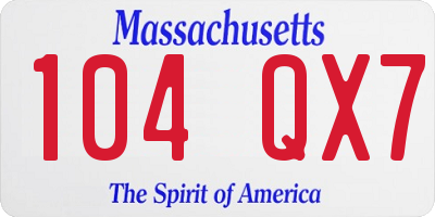 MA license plate 104QX7