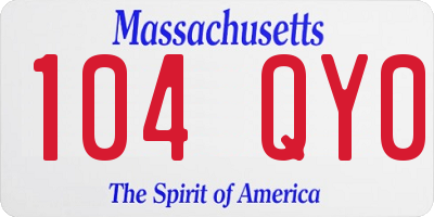 MA license plate 104QY0