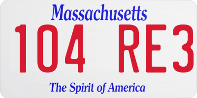 MA license plate 104RE3
