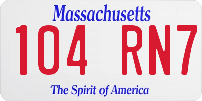 MA license plate 104RN7