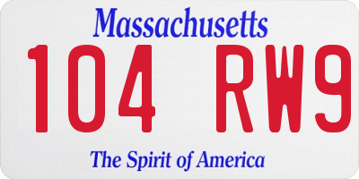 MA license plate 104RW9