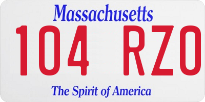 MA license plate 104RZ0