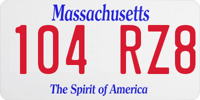 MA license plate 104RZ8