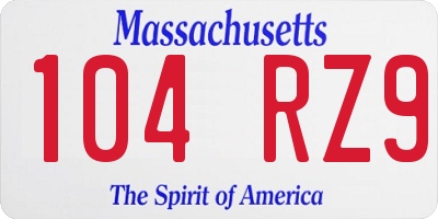 MA license plate 104RZ9