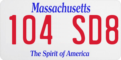 MA license plate 104SD8
