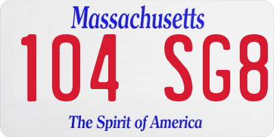MA license plate 104SG8