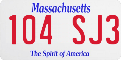 MA license plate 104SJ3