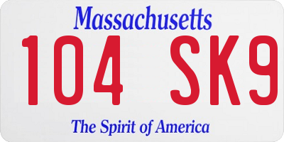 MA license plate 104SK9