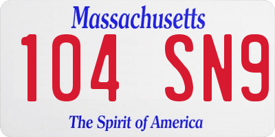 MA license plate 104SN9