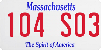 MA license plate 104SO3