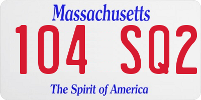 MA license plate 104SQ2
