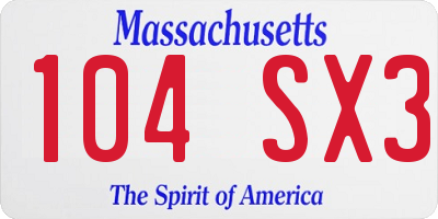 MA license plate 104SX3