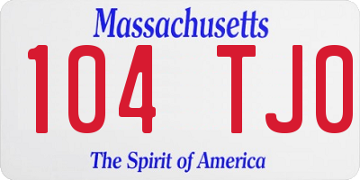 MA license plate 104TJ0