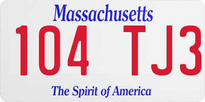 MA license plate 104TJ3