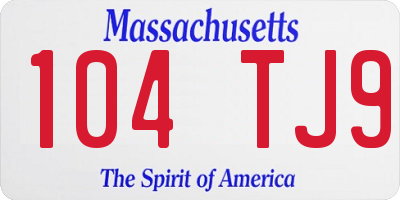 MA license plate 104TJ9