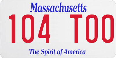MA license plate 104TO0