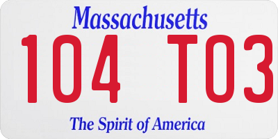 MA license plate 104TO3