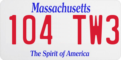 MA license plate 104TW3