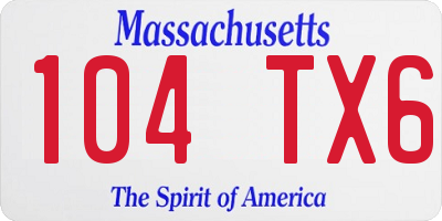 MA license plate 104TX6
