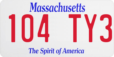 MA license plate 104TY3